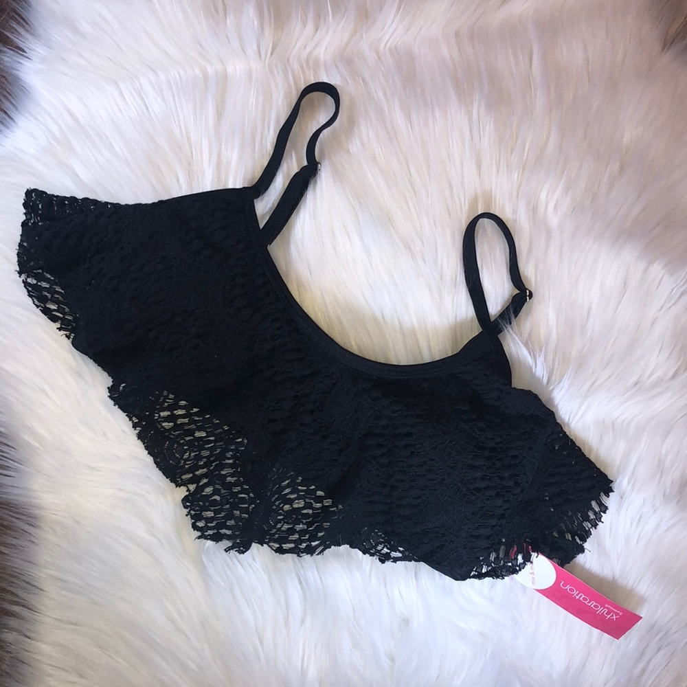 Target Xhilaration Black Lace Bathing Swimsuit Bikini Top Juniors Medium